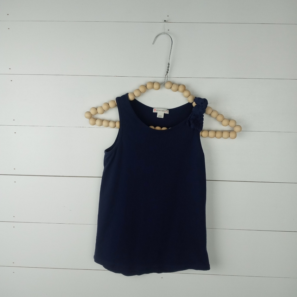 Crewcuts girls size 6 navy blue tank with eyelet lace design on strap rounded